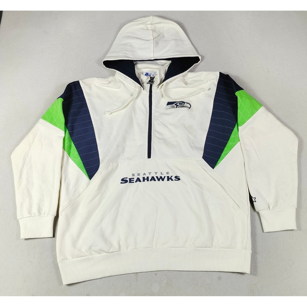 Starter Hoodie Mens XL White Seattle Seahawks Half Zip Pullover NWT NFL Quilted